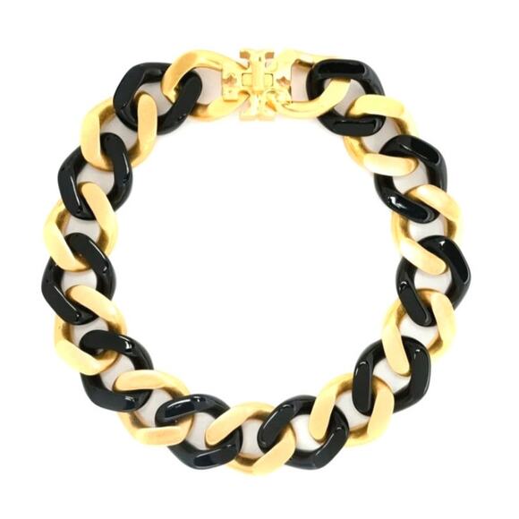 Tory Burch ROXANNE RESIN STATEMENT NECKLACE 18 kt gold plated chunky curb chain